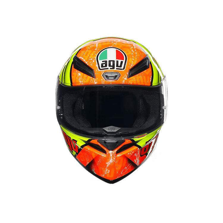 AGV K1 S Izan Helmet front view in Orange Yellow with adjustable air vents | 6KIOM