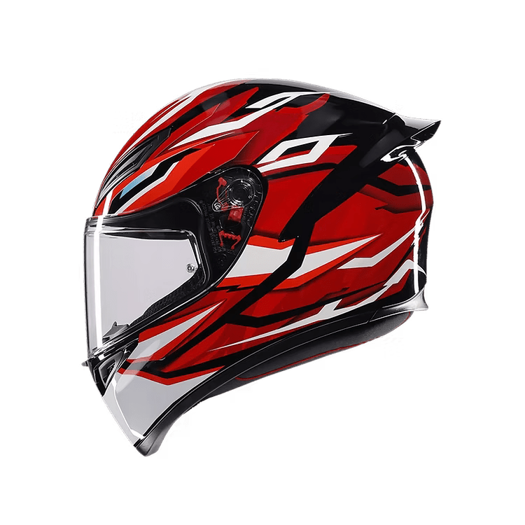 AGV K1 S Helmet Lion side view in Black Red White with Aero Spoiler | 6KIOM