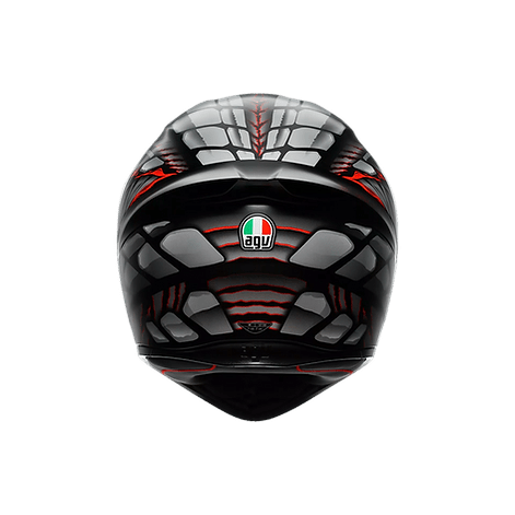 AGV K1 S Lyzard Helmet back view in Black Grey Red with aerodynamic shell | 6KIOM