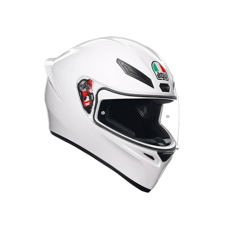 AGV K1 S White Helmet side view with integrated Aero Spoiler | 6KIOM