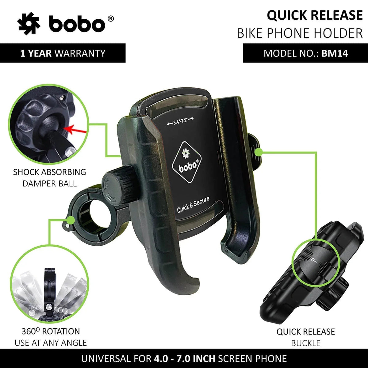 BOBO BM14 Quick Release Enhanced BM4 Bike Phone Holder for Smartphones - 6KIOMMobile Mounts & Chargers