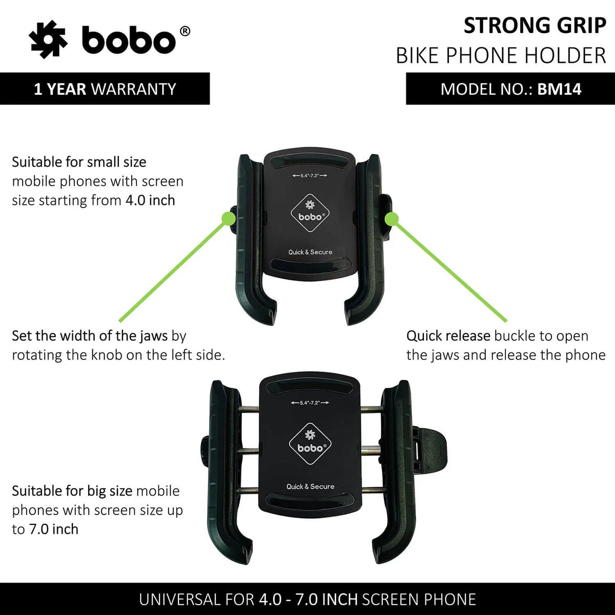 BOBO BM14 Quick Release Enhanced BM4 Bike Phone Holder for Smartphones - 6KIOMMobile Mounts & Chargers