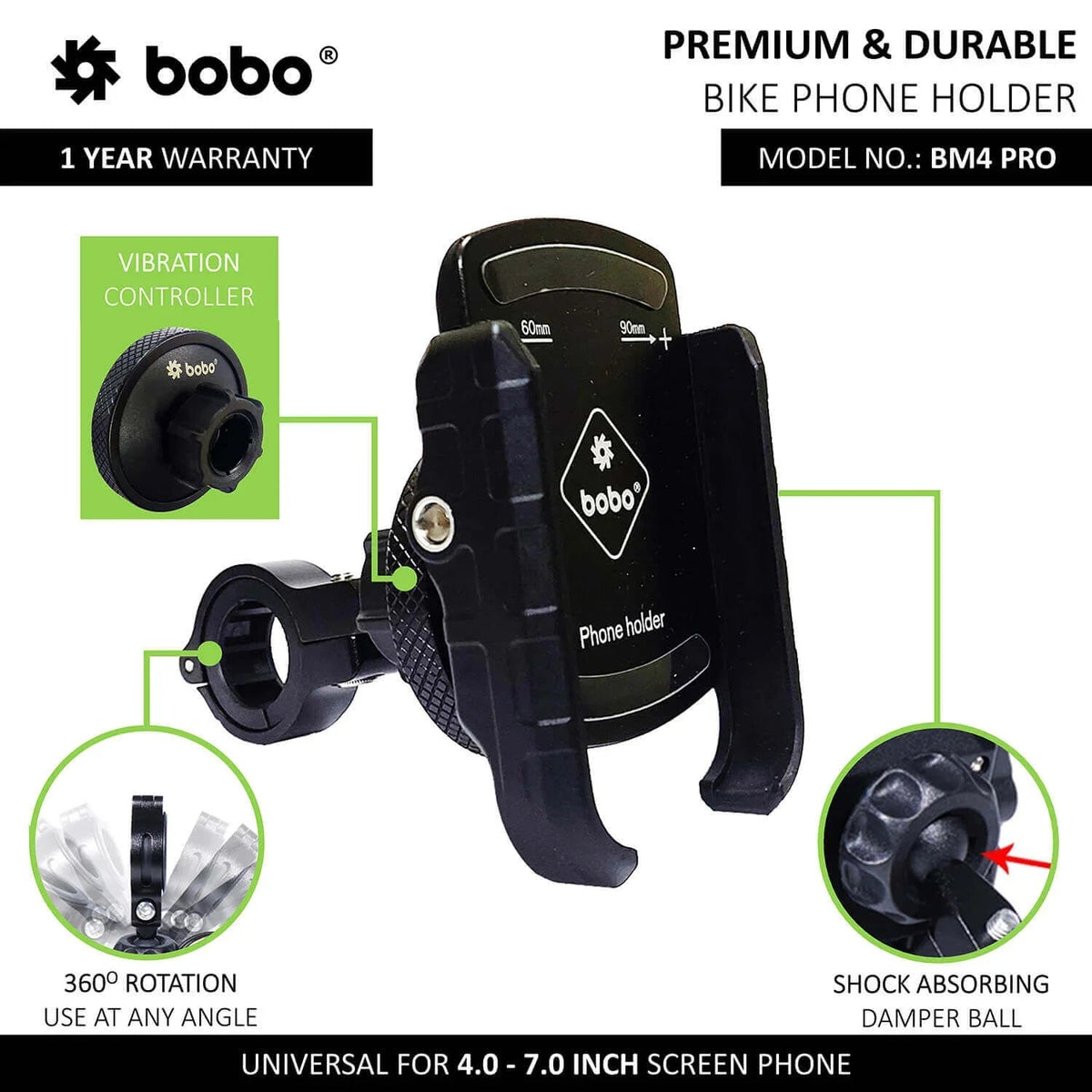 BOBO BM4 PRO Jaw - Grip Bike Phone Holder with Vibration Controller - 6KIOMMobile Mounts & Chargers