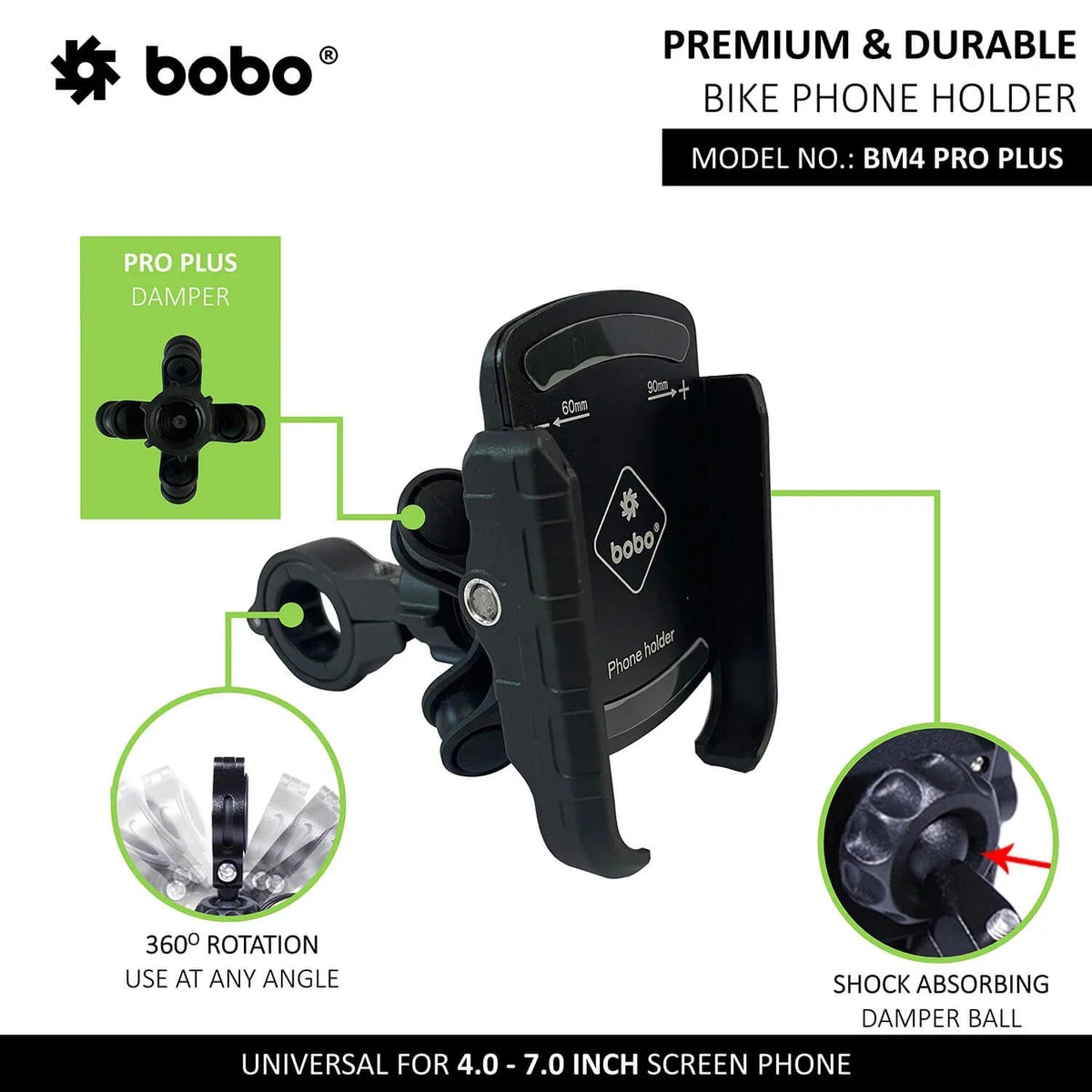 BOBO BM4 PRO PLUS Jaw - Grip Bike Phone Holder with Vibration Damper - 6KIOMMobile Mounts & Chargers