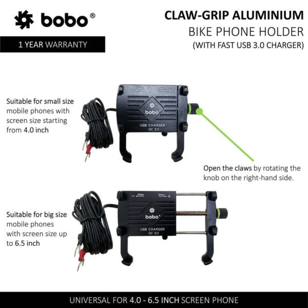 Bobo BM5 Claw Grip Aluminium with fast USB 3.0 Charger - 6KIOMMobile Mounts & Chargers