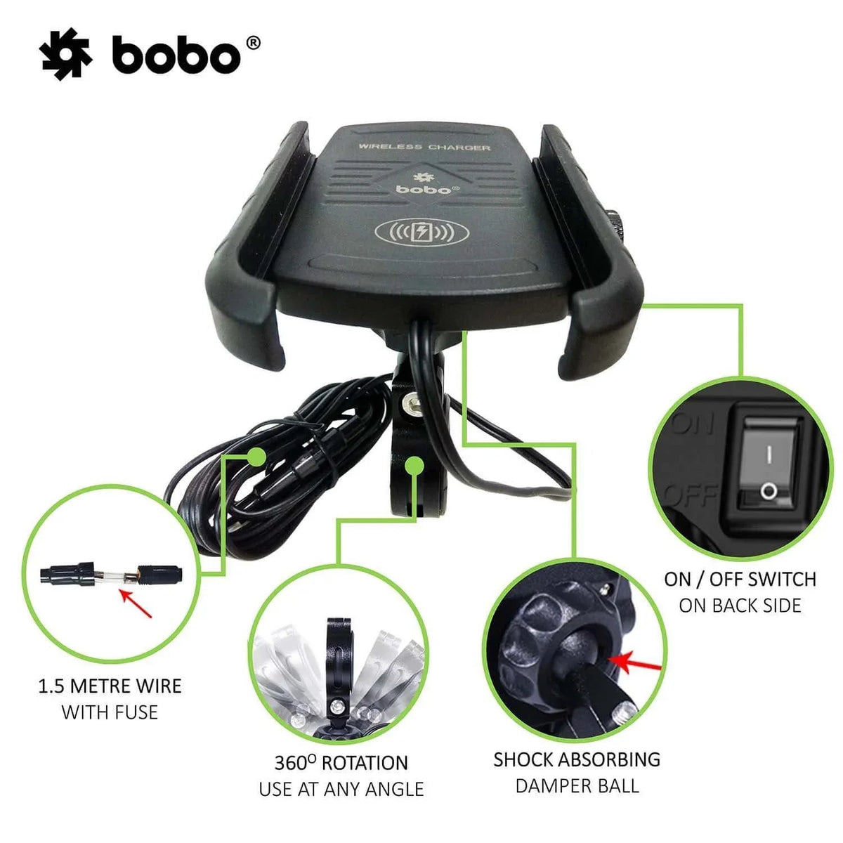 Bobo JAW – GRIP with Fast 15W Wireless Charger - 6KIOMMobile Mounts & Chargers