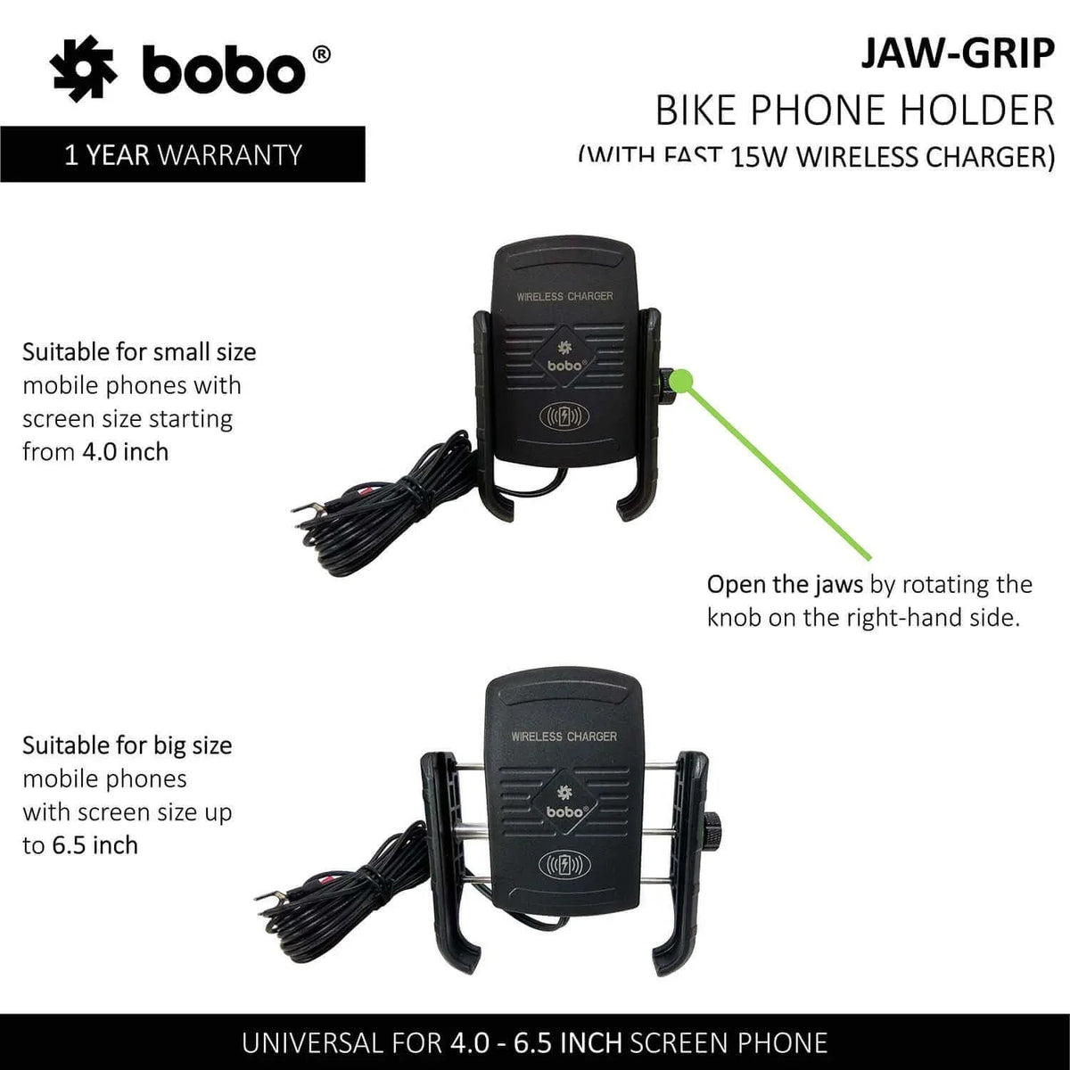 Bobo JAW – GRIP with Fast 15W Wireless Charger - 6KIOMMobile Mounts & Chargers