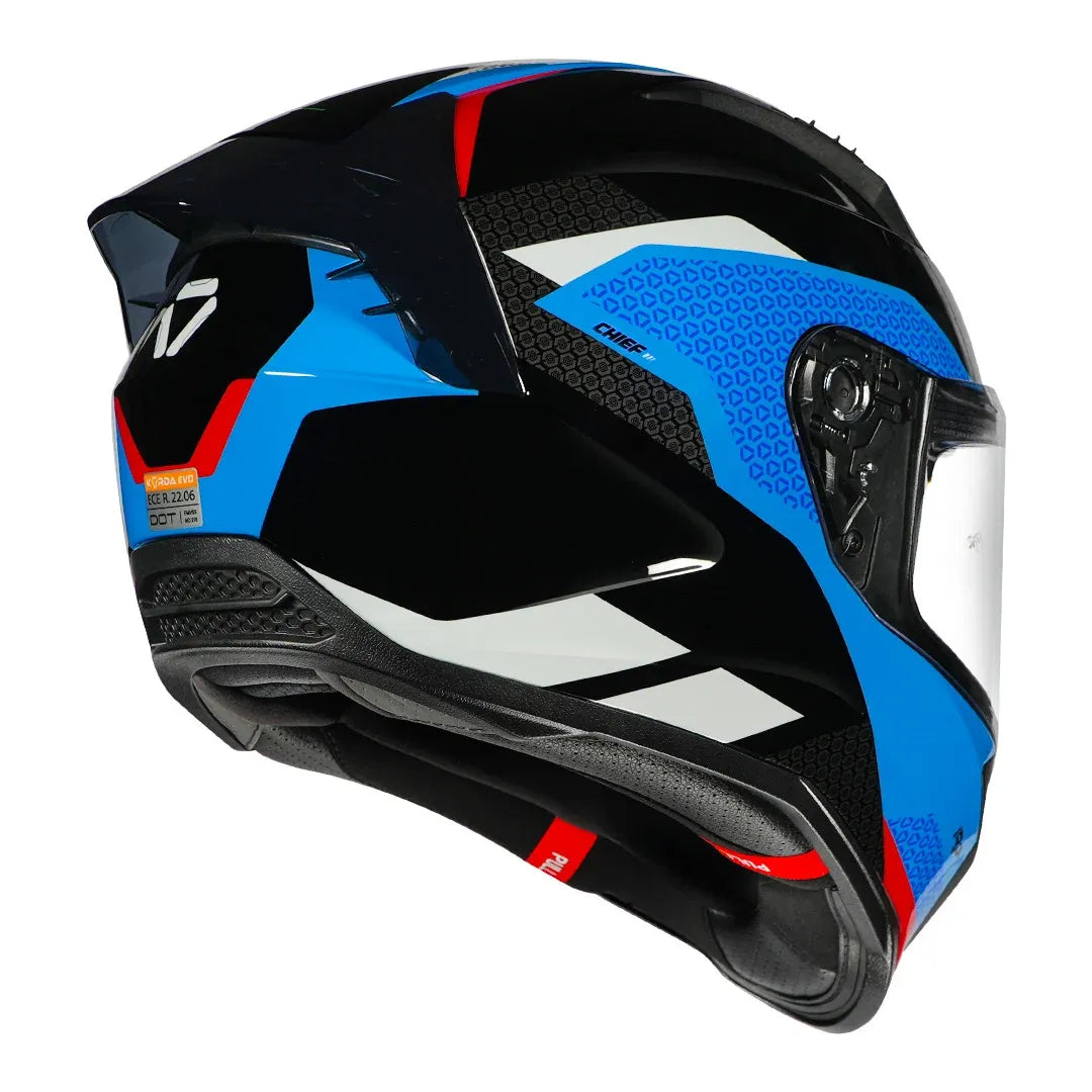 Korda EVO Chief helmet gloss black blue rear spoiler design