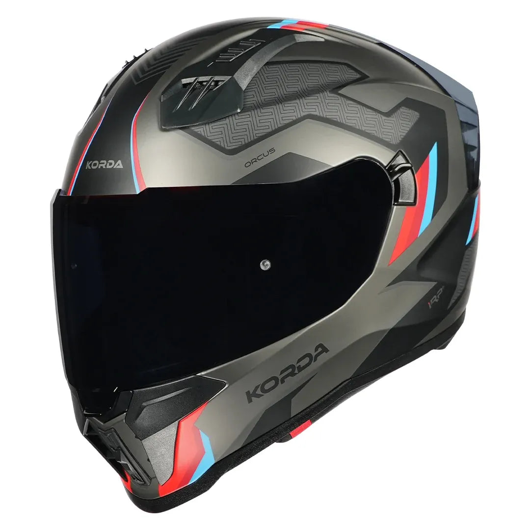 Korda EVO Orcus full-face helmet in matt grey red blue colorway