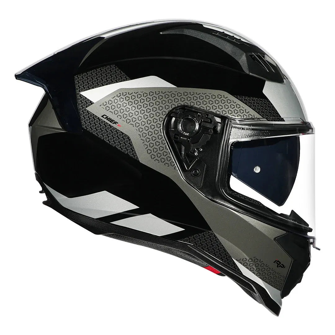 Front view of Korda EVO Chief helmet in gloss black grey silver