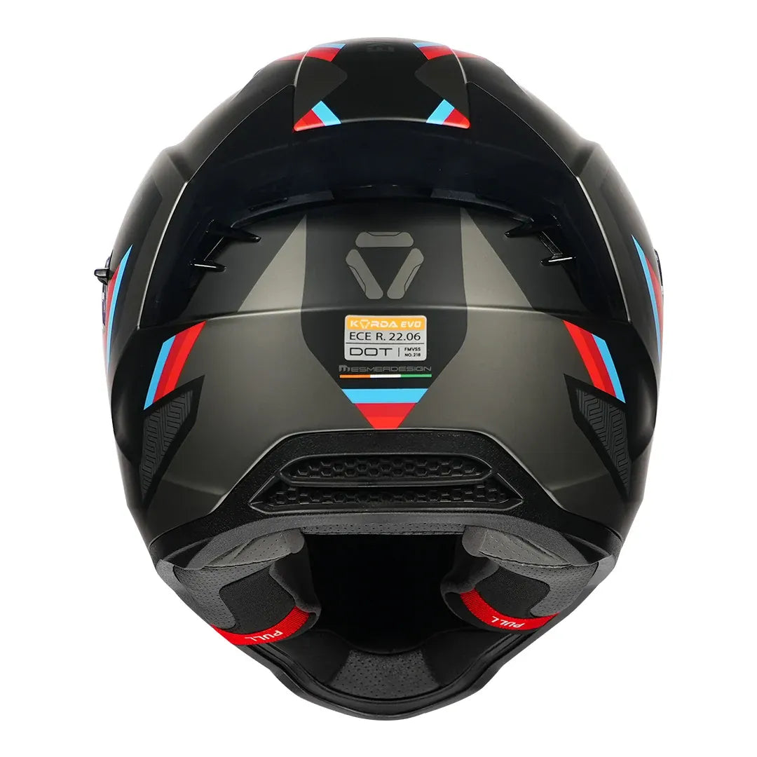 Korda EVO Orcus helmet matt grey red blue rear spoiler design