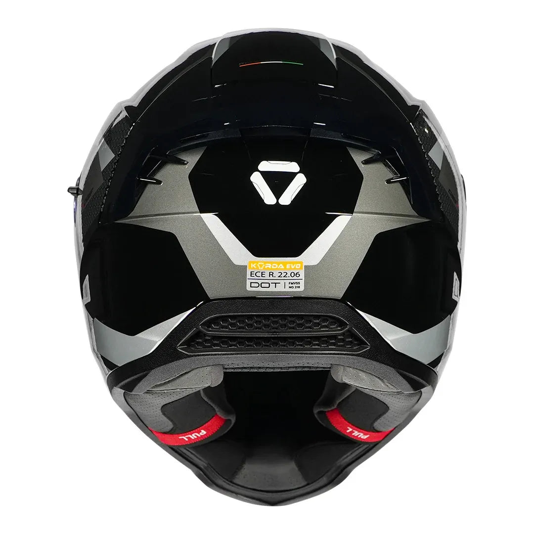 Korda EVO Chief helmet gloss black grey silver rear spoiler design