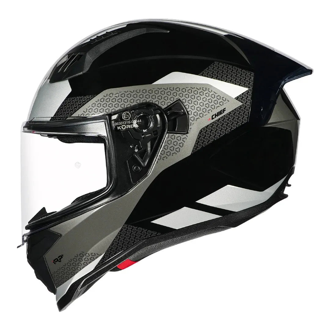 Korda EVO Chief gloss black grey silver helmet with clear visor