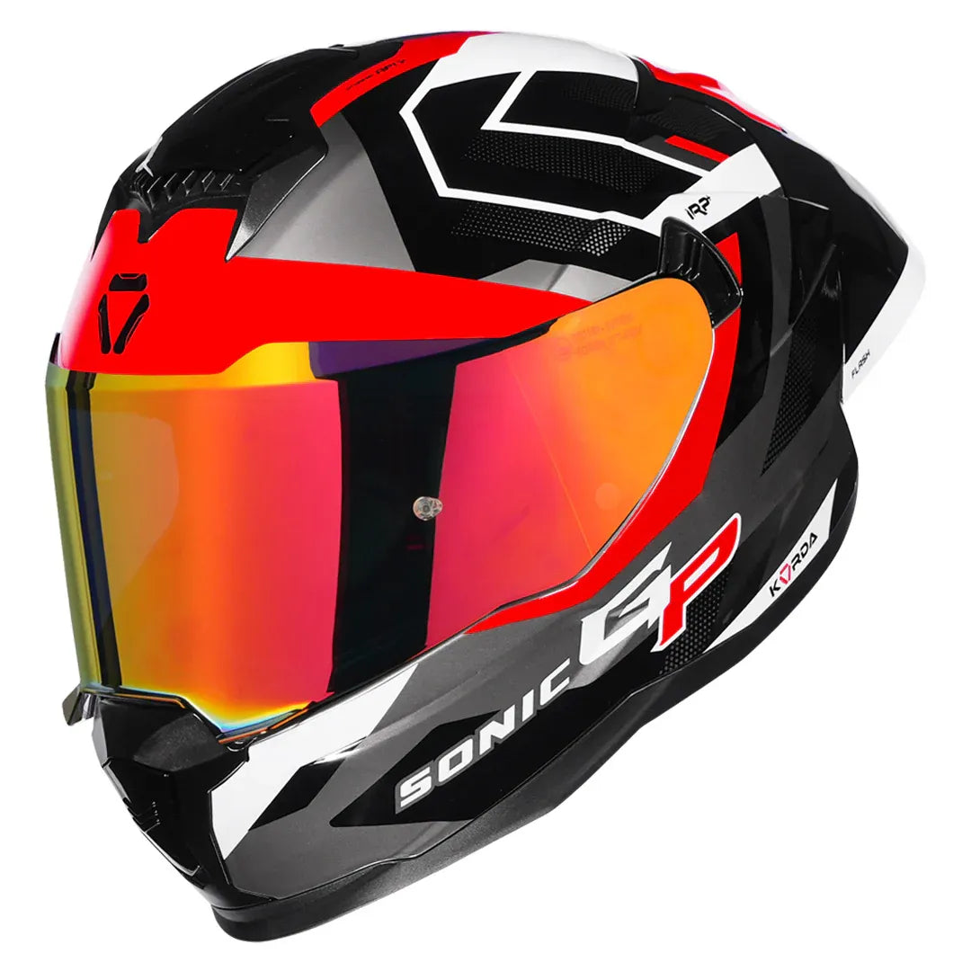 Korda Sonic GP Flash Helmet in Gloss White Red – complimentary smoke visor included