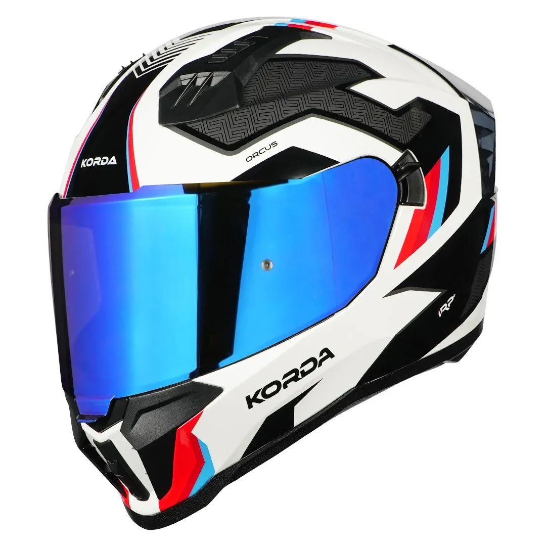 Korda EVO Orcus full-face helmet in gloss white blue red colorway