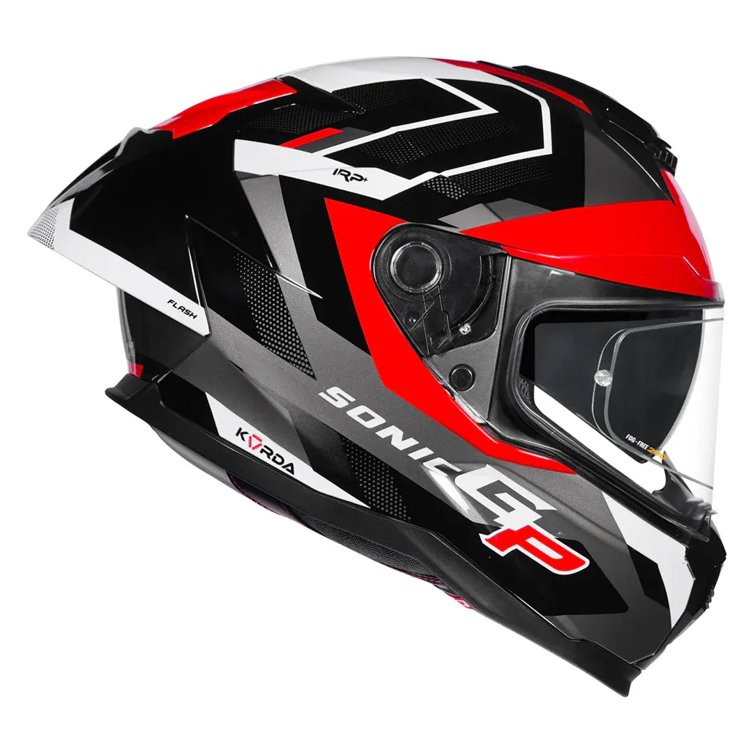 Korda Sonic GP Flash Helmet in Gloss White Red – rear view showing aero spoiler