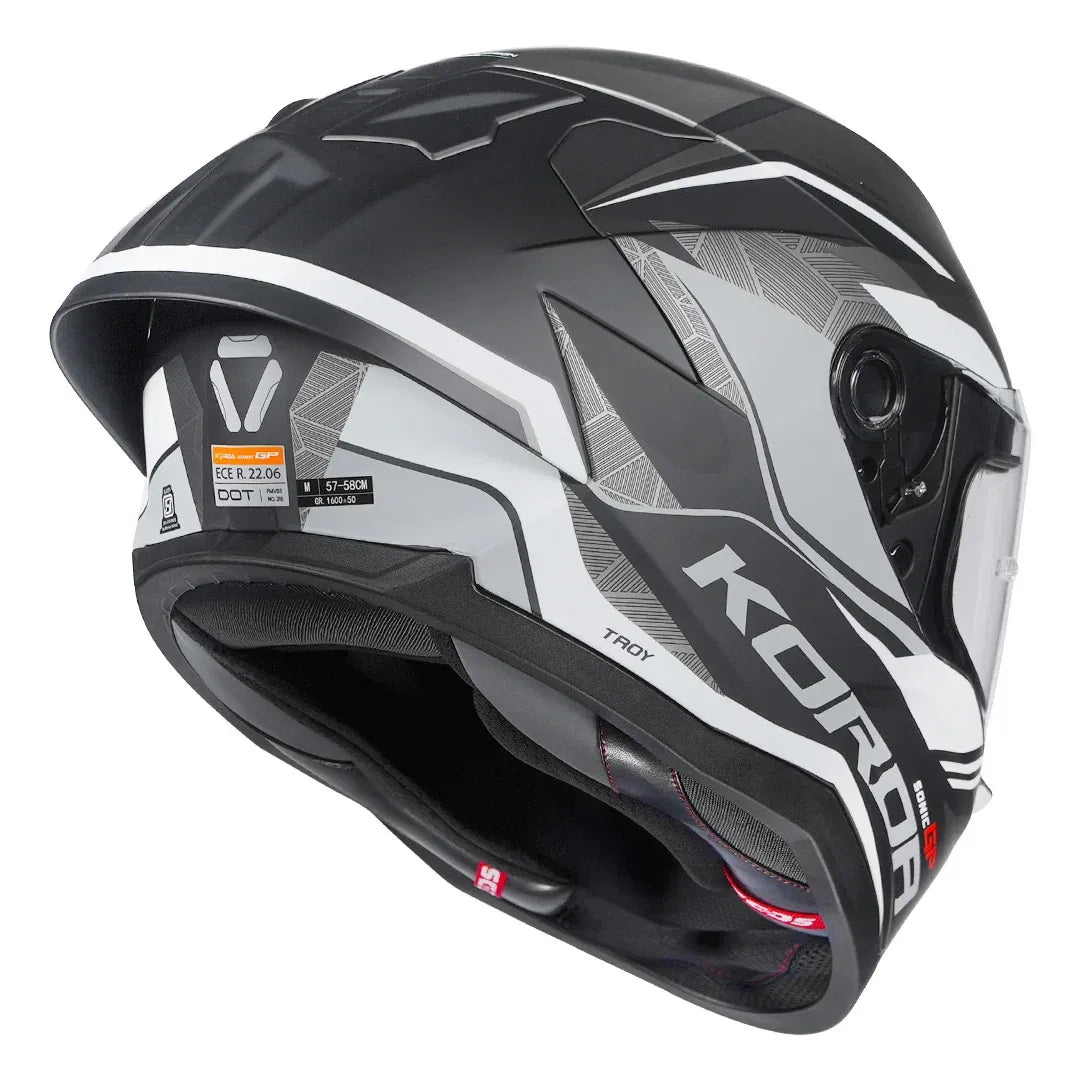 Korda Sonic GP Troy Grey helmet with aero rear spoiler