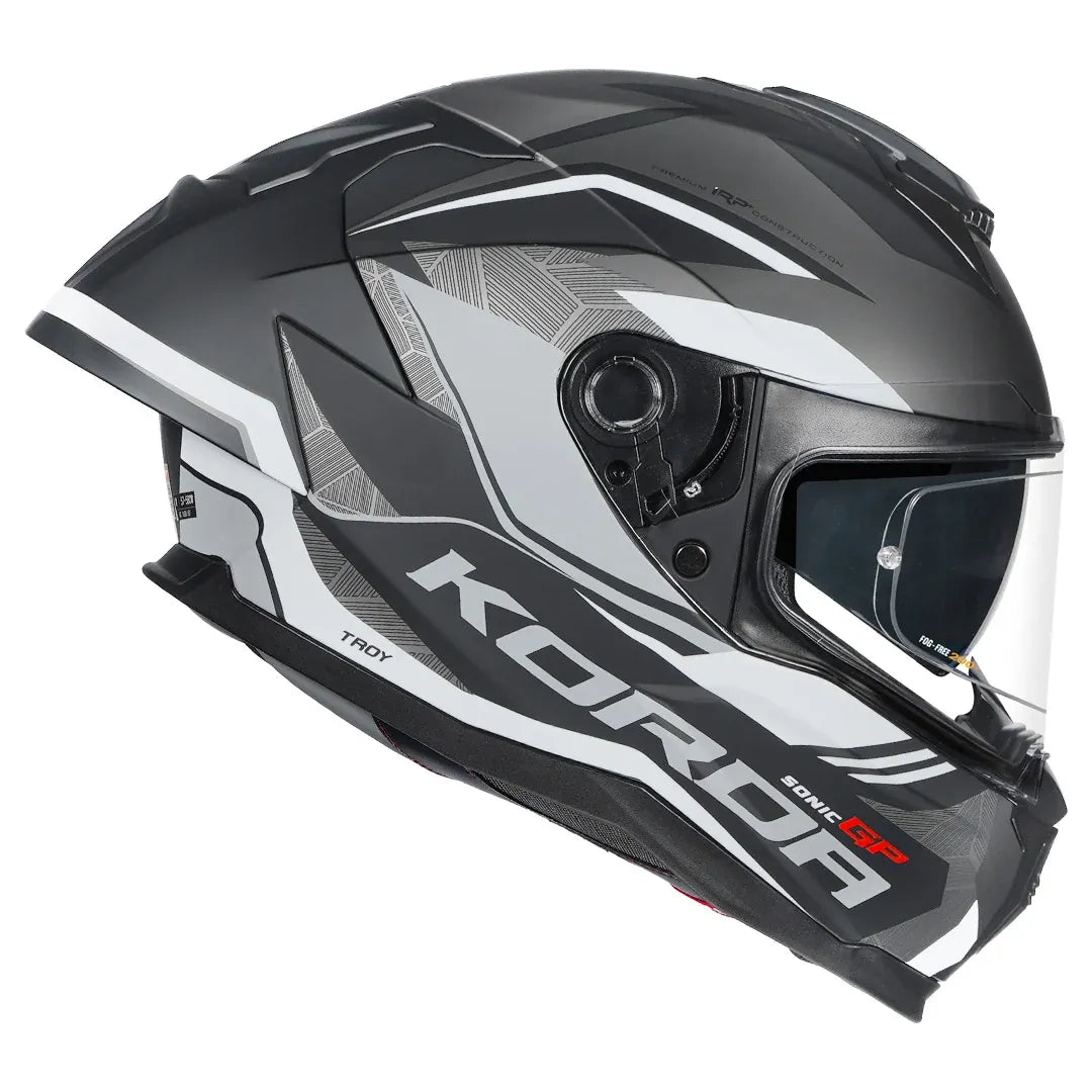 Korda Sonic GP Troy Grey full-face helmet side view