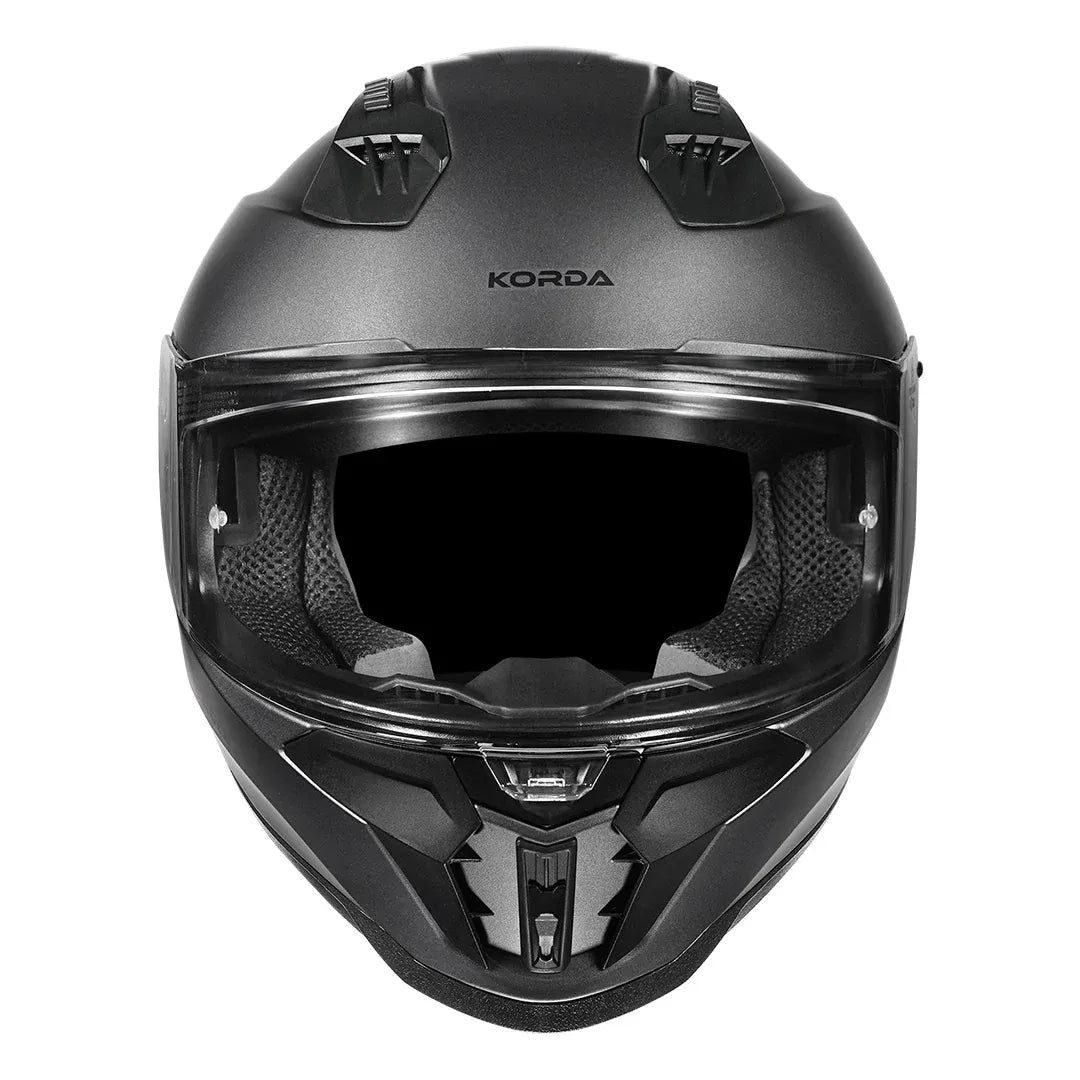 Front view of Korda EVO Solid helmet in matt grey