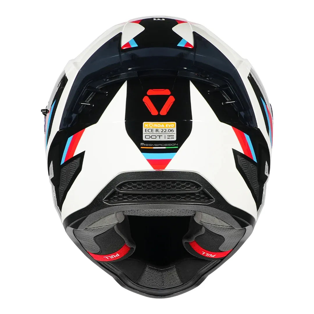 Korda EVO Orcus helmet gloss white blue red rear spoiler design