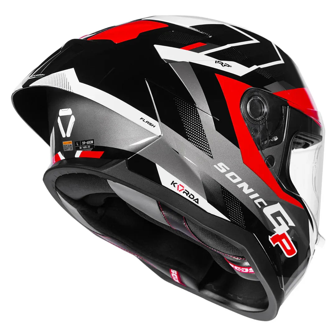 Korda Sonic GP Flash Helmet in Gloss White Red – dual visor system open