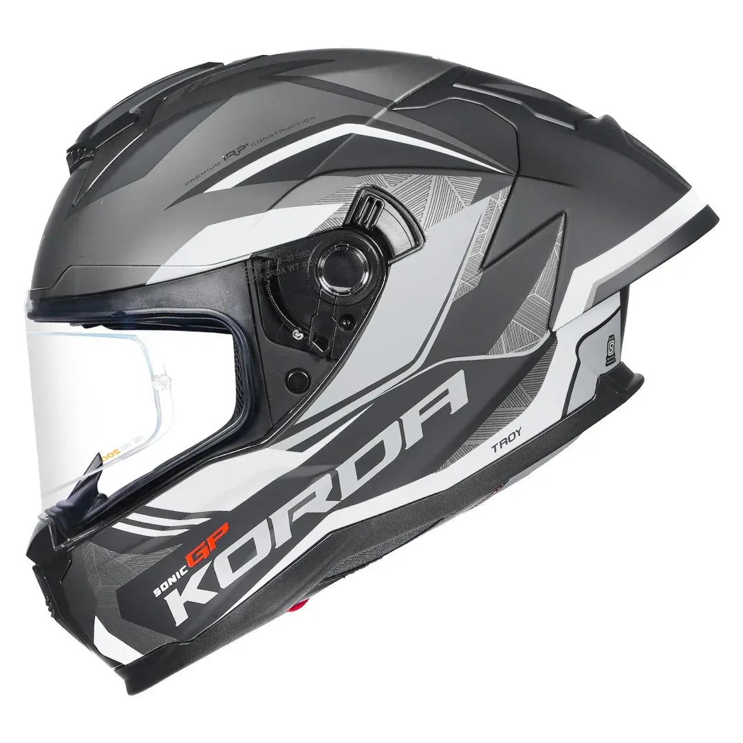 Korda Sonic GP Troy Grey helmet with integrated sun visor