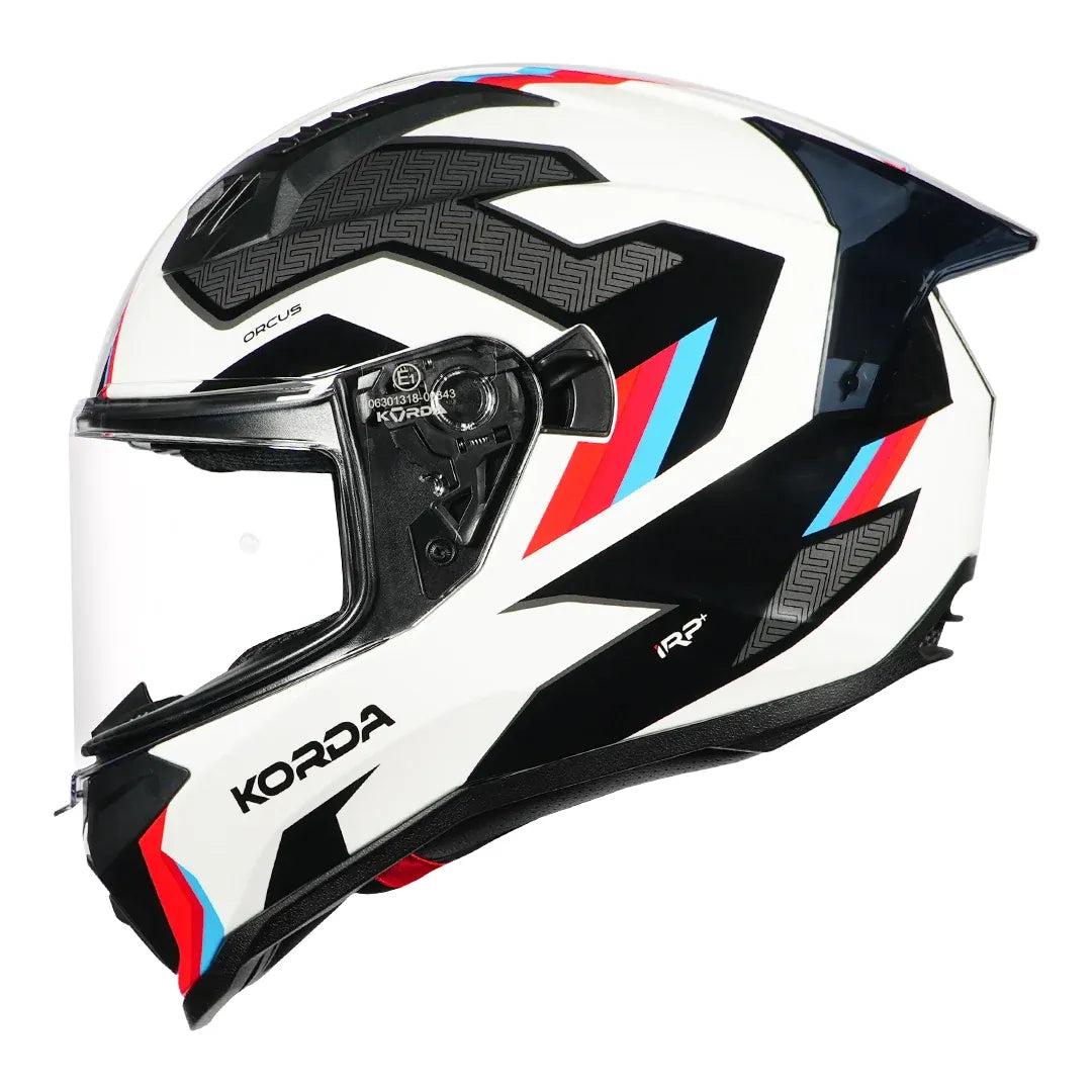 Korda EVO Orcus gloss white blue red helmet with clear visor