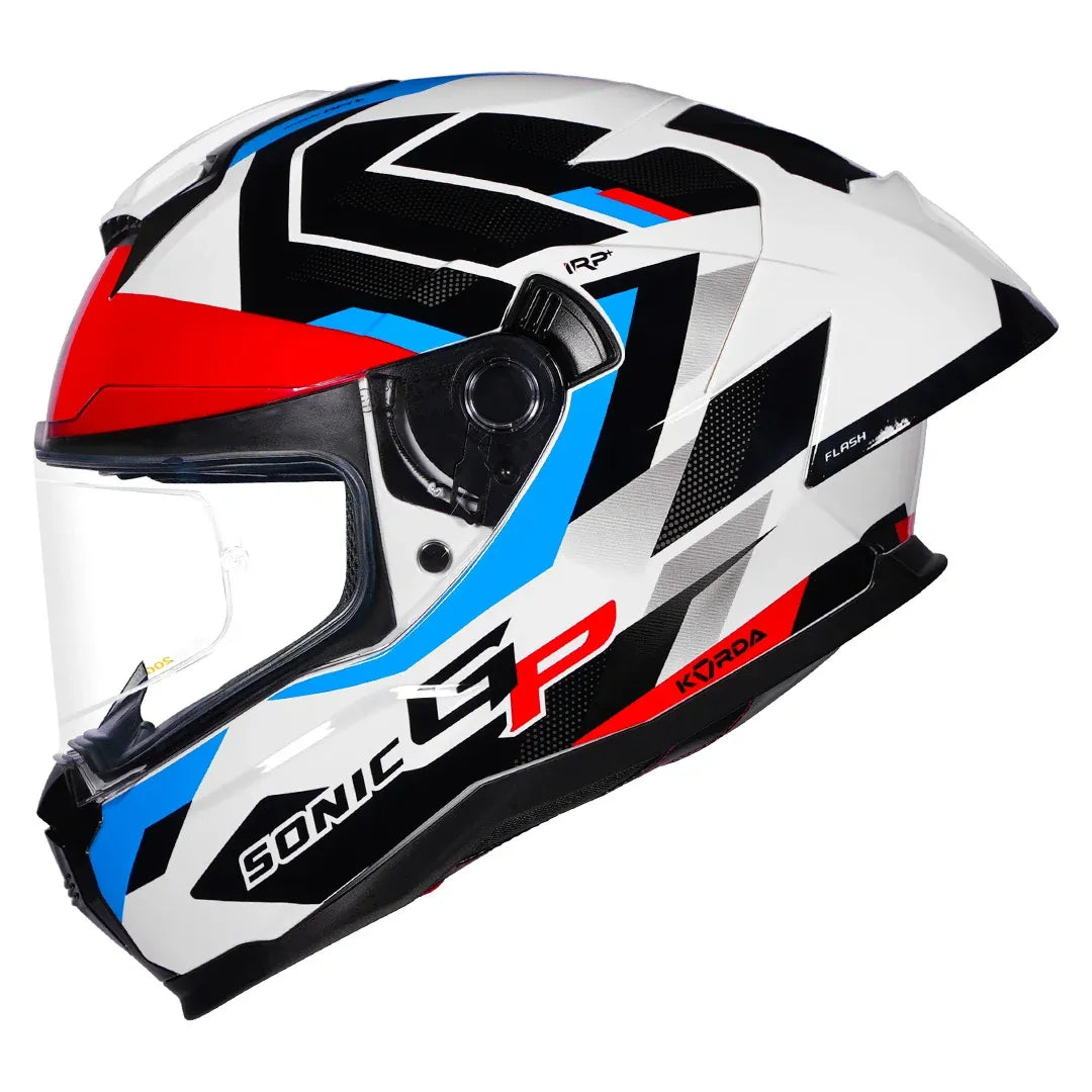 Korda Sonic GP Flash Helmet in Gloss White Red Blue – side profile view