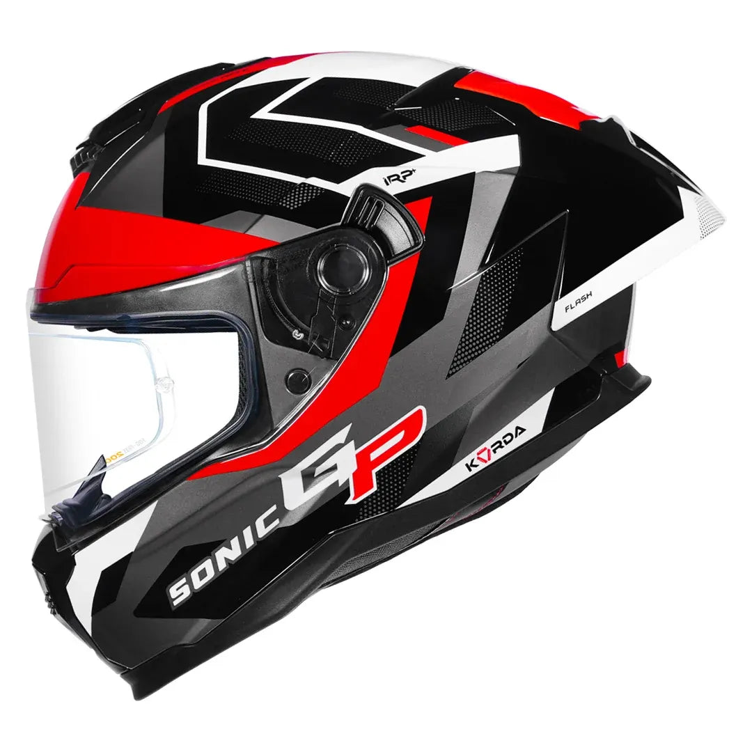 Korda Sonic GP Flash Helmet in Gloss White Red – side profile view