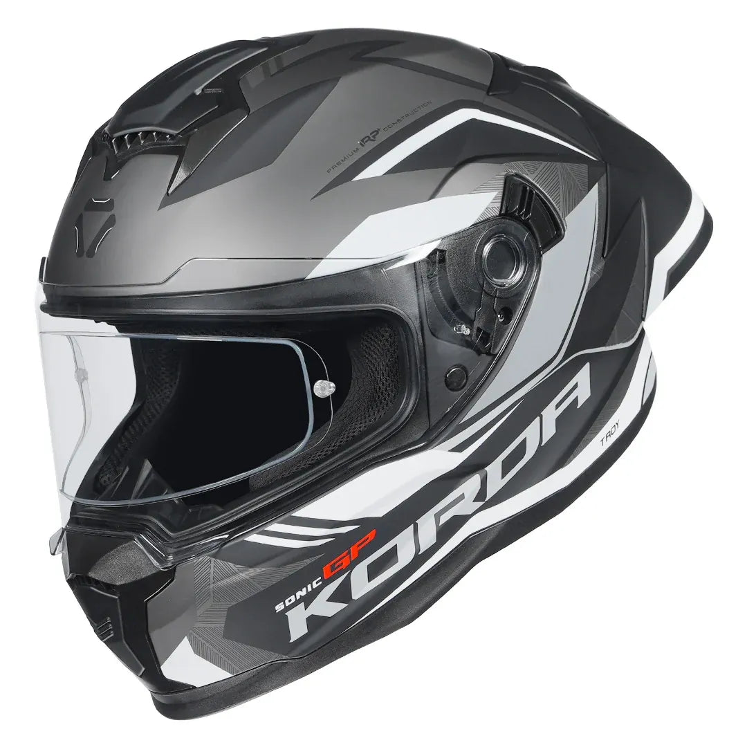Korda Sonic GP Troy Grey helmet with dual visor system