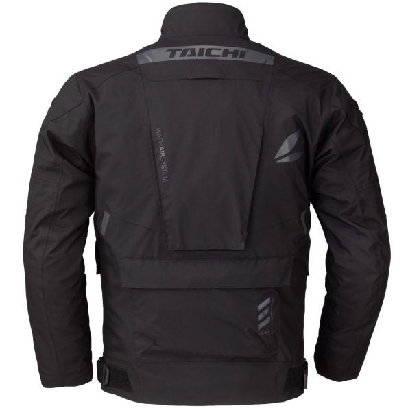 RS Taichi Drymaster Kompass Jacket angled rear view with ergonomic riding fit in Black | 6KIOM