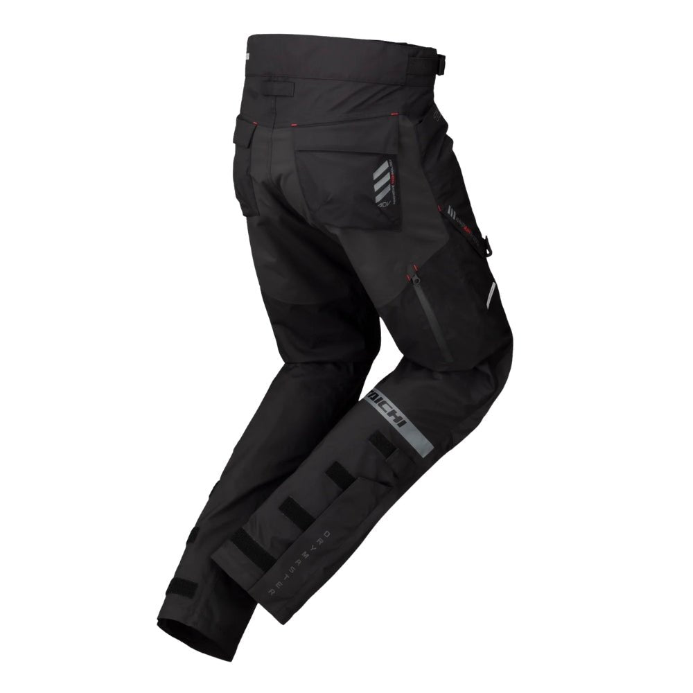 RS Taichi Drymaster Kompass Pant back view in Black with adventure touring fit | 6KIOM